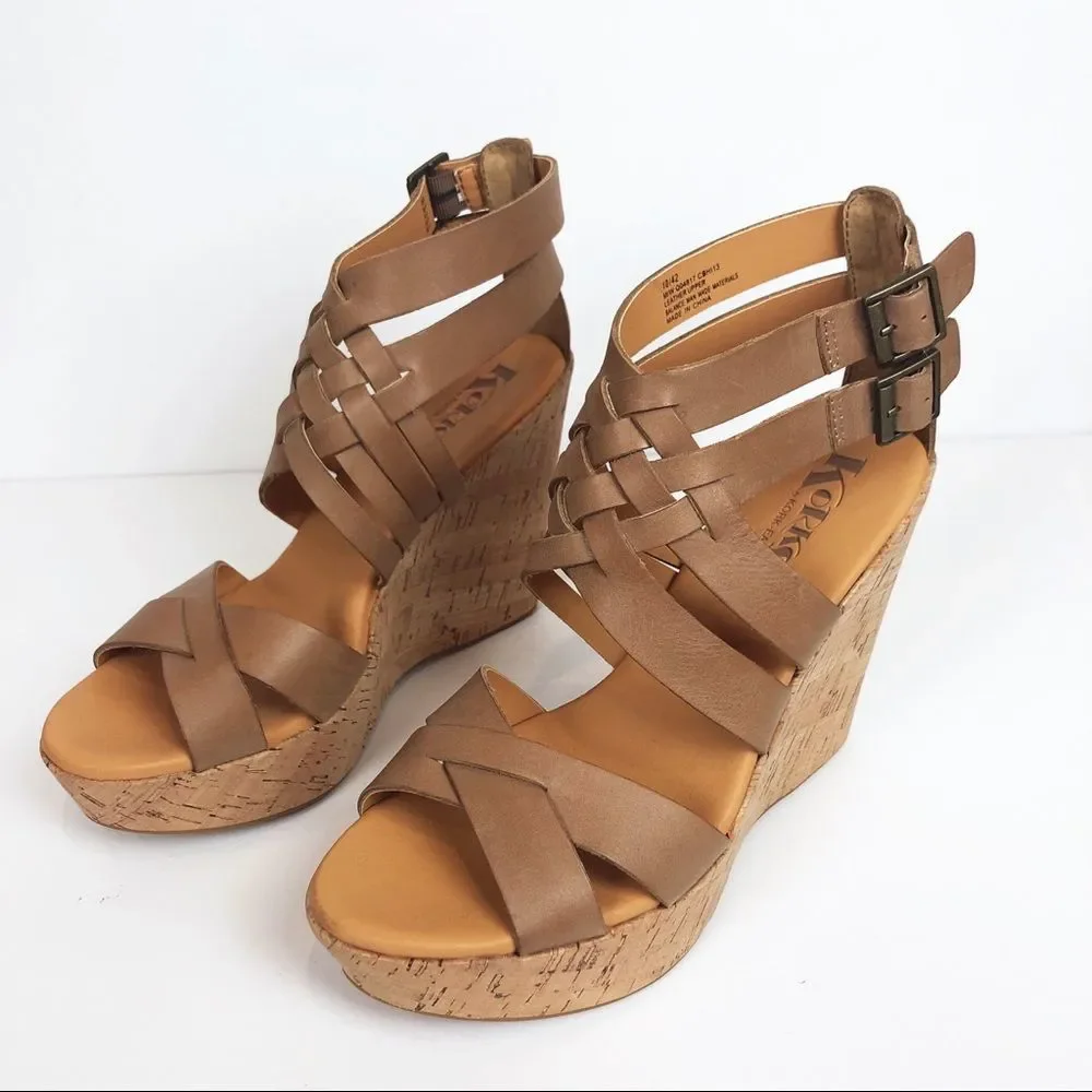 Kork-Ease Platform Cork Wedge Strappy Sandal Sz 10 - Picture 3 of 5
